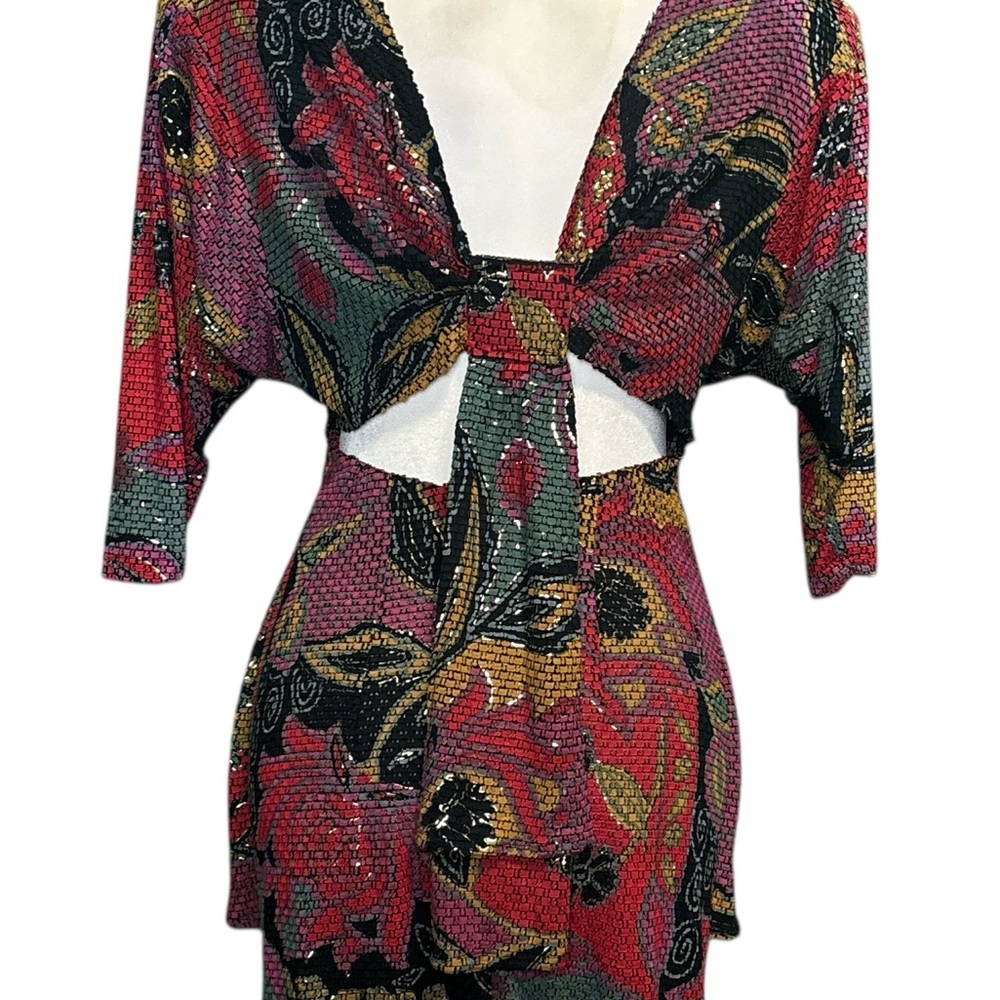 Vintage Janine Metallic Floral Mini Dress ✨ - Picture 5 of 9